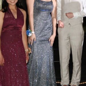 Long semi fitted prom dress